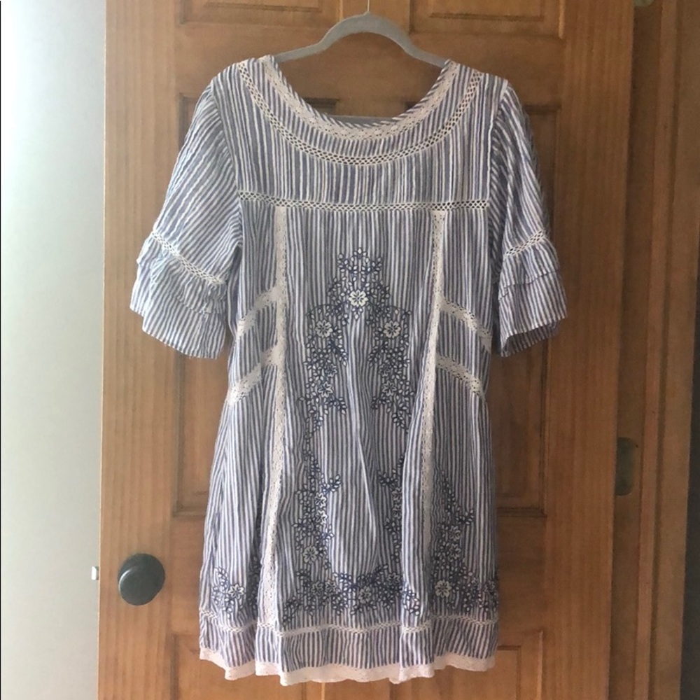 Seersucker Embroidered Dress